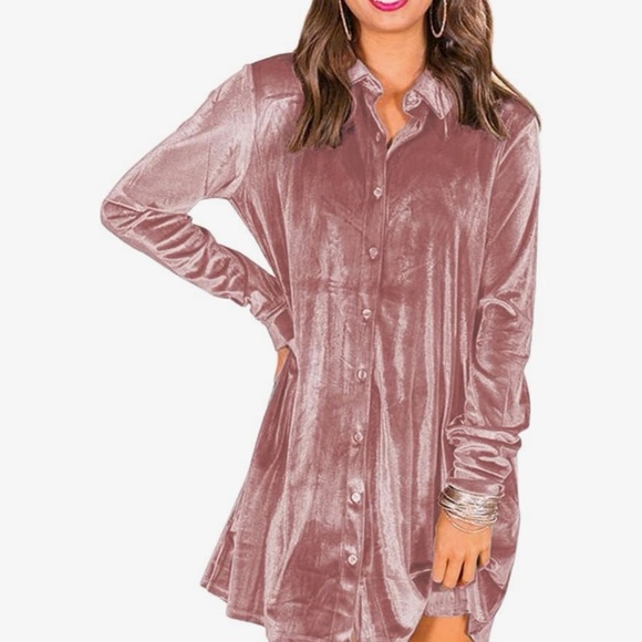 Caitefaso Dresses & Skirts - Blush Velvet Button-Up Mini Dress